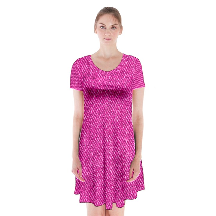 Pink Denim Design  Short Sleeve V-neck Flare Dress