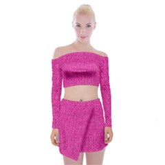 Pink Denim Design  Off Shoulder Top with Mini Skirt Set