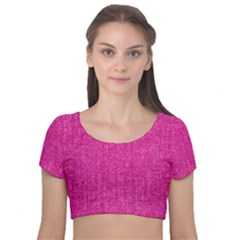 Pink Denim Design  Velvet Short Sleeve Crop Top 