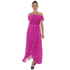 Pink Denim Design  Off Shoulder Open Front Chiffon Dress