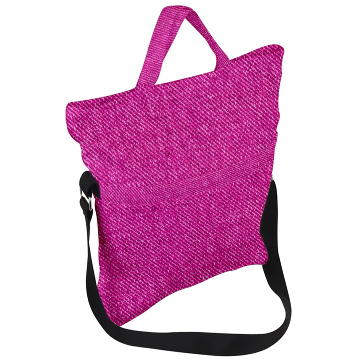 Pink Denim Design  Fold Over Handle Tote Bag