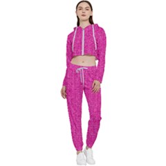 Pink Denim Design  Cropped Zip Up Lounge Set