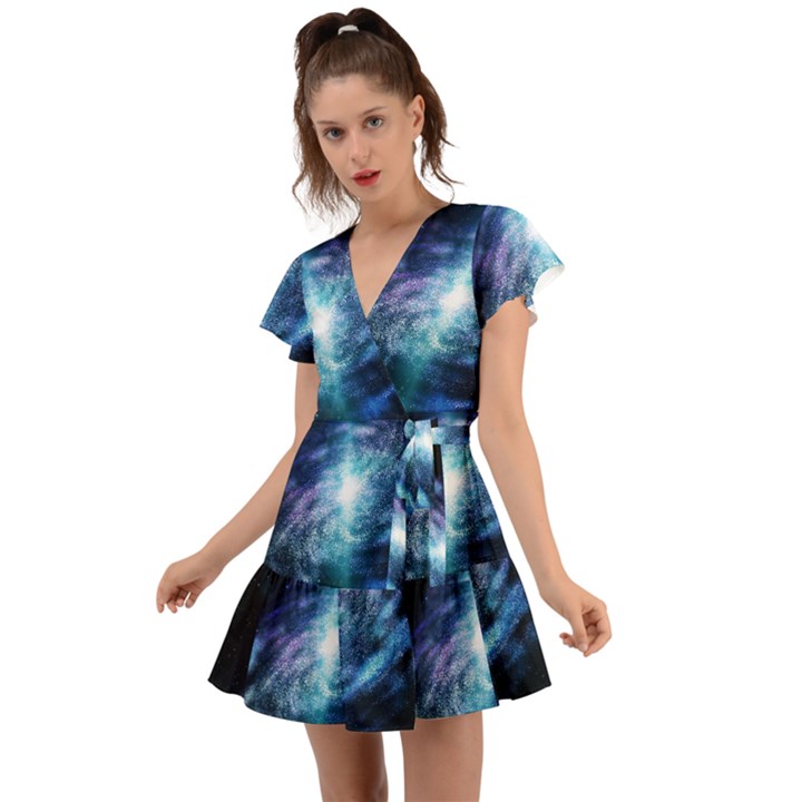 The Galaxy Flutter Sleeve Wrap Dress