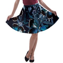 Beautiful Blue Butterflies  A-line Skater Skirt by ArtsyWishy