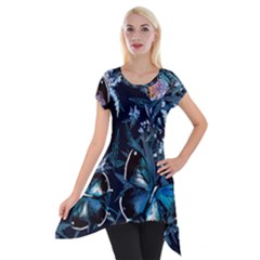 Beautiful Blue Butterflies  Short Sleeve Side Drop Tunic by ArtsyWishy