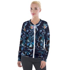 Beautiful Blue Butterflies  Velvet Zip Up Jacket by ArtsyWishy