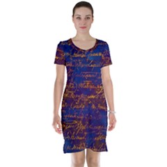 Majestic Purple And Gold Design Short Sleeve Nightdress