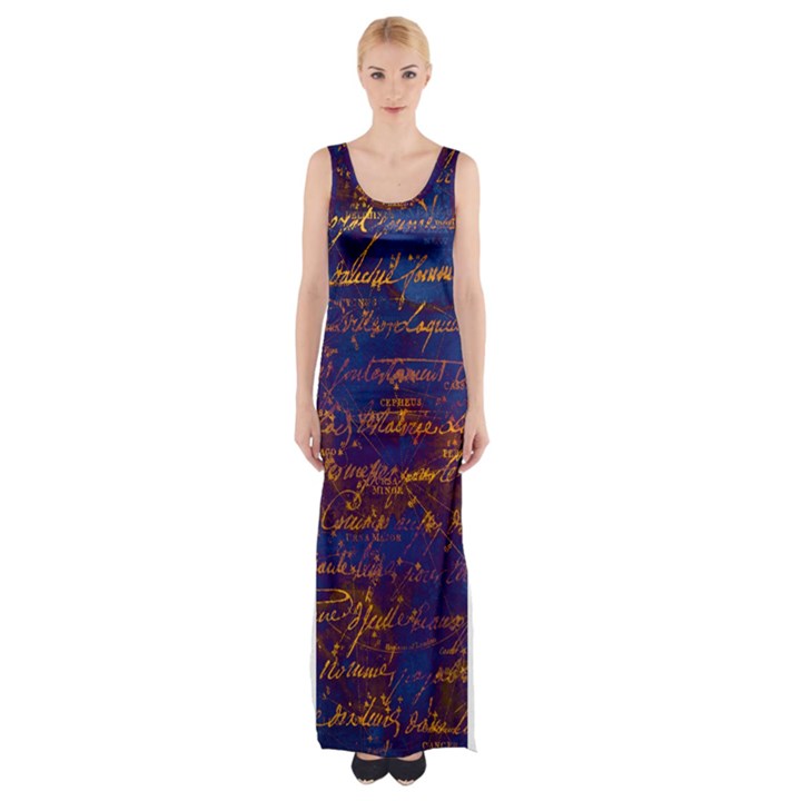 Majestic Purple And Gold Design Thigh Split Maxi Dress