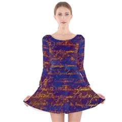 Majestic Purple And Gold Design Long Sleeve Velvet Skater Dress