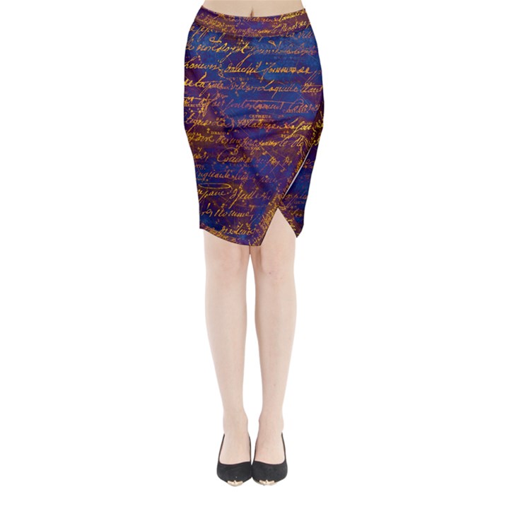 Majestic Purple And Gold Design Midi Wrap Pencil Skirt