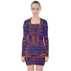 Majestic Purple And Gold Design V-neck Bodycon Long Sleeve Dress by ArtsyWishy