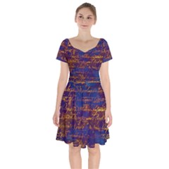 Majestic Purple And Gold Design Short Sleeve Bardot Dress by ArtsyWishy