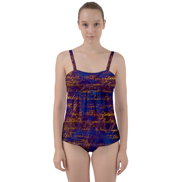 Majestic Purple And Gold Design Twist Front Tankini Set