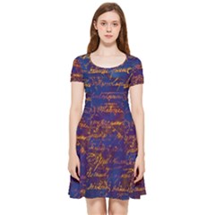 Majestic Purple And Gold Design Inside Out Cap Sleeve Dress by ArtsyWishy