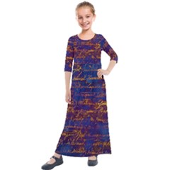 Majestic Purple And Gold Design Kids  Quarter Sleeve Maxi Dress