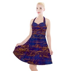 Majestic Purple And Gold Design Halter Party Swing Dress  by ArtsyWishy