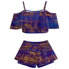 Majestic Purple And Gold Design Kids  Off Shoulder Skirt Bikini