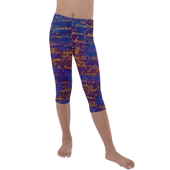 Majestic Purple And Gold Design Kids  Lightweight Velour Capri Leggings 