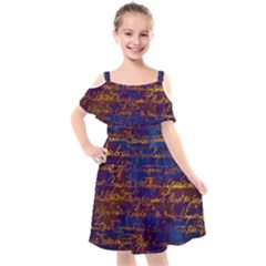 Majestic Purple And Gold Design Kids  Cut Out Shoulders Chiffon Dress by ArtsyWishy