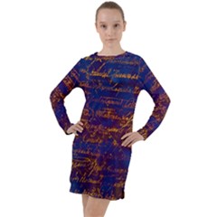 Majestic Purple And Gold Design Long Sleeve Hoodie Dress