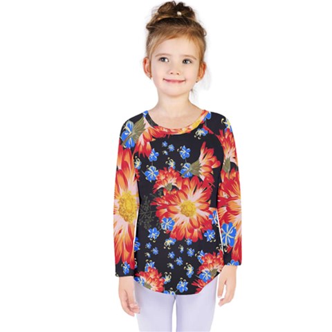 Orange And Blue Chamomiles Design Kids  Long Sleeve Tee by ArtsyWishy