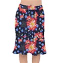 Orange and Blue Chamomiles Design Short Mermaid Skirt View1