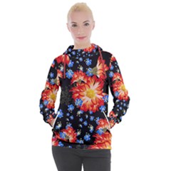 Orange And Blue Chamomiles Design Women s Hooded Pullover by ArtsyWishy