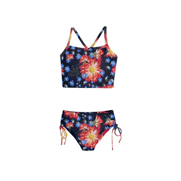 Orange and Blue Chamomiles Design Girls  Tankini Swimsuit