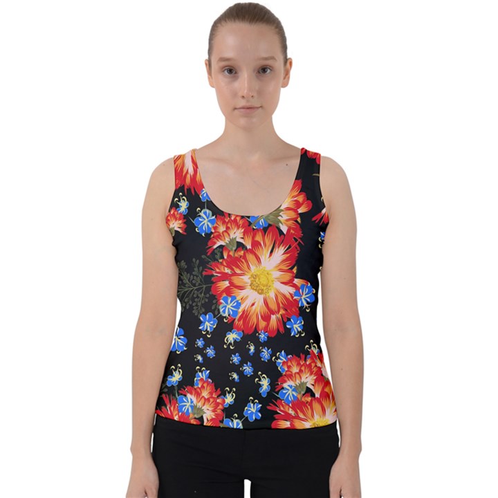 Orange and Blue Chamomiles Design Velvet Tank Top