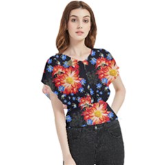 Orange And Blue Chamomiles Design Butterfly Chiffon Blouse