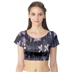 Butterflies And Flowers Painting Short Sleeve Crop Top by ArtsyWishy