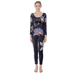 Butterflies And Flowers Painting Long Sleeve Catsuit by ArtsyWishy