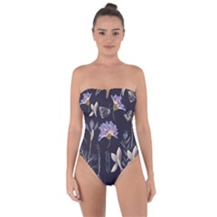 Butterflies And Flowers Painting Tie Back One Piece Swimsuit by ArtsyWishy