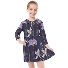 Butterflies And Flowers Painting Kids  Quarter Sleeve Shirt Dress