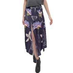 Butterflies And Flowers Painting Velour Split Maxi Skirt