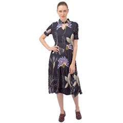 Butterflies And Flowers Painting Keyhole Neckline Chiffon Dress by ArtsyWishy