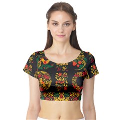 Russian Khokhloma Short Sleeve Crop Top by goljakoff