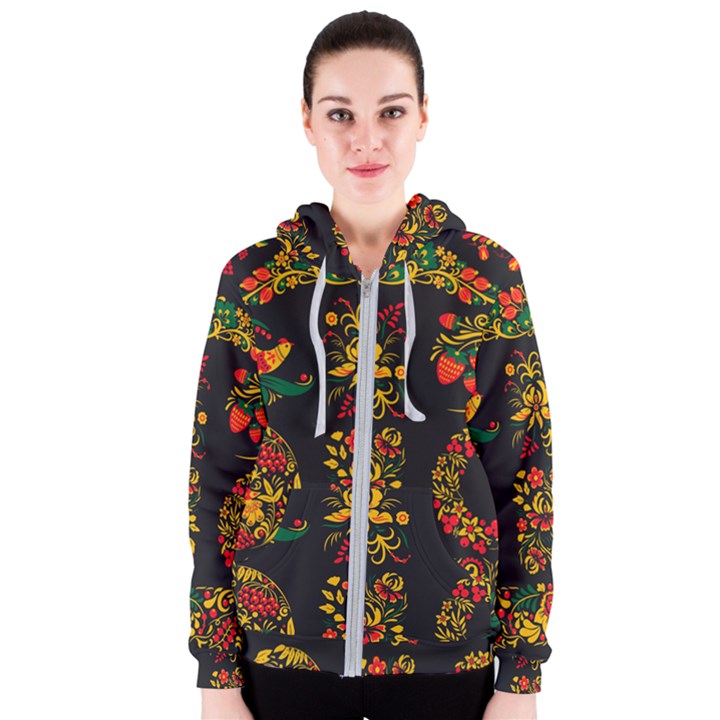 Russian khokhloma Women s Zipper Hoodie