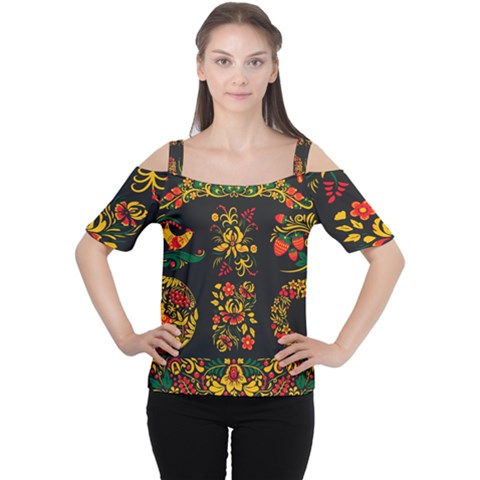 Russian Khokhloma Cutout Shoulder Tee by goljakoff