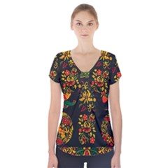 Russian Khokhloma Short Sleeve Front Detail Top by goljakoff