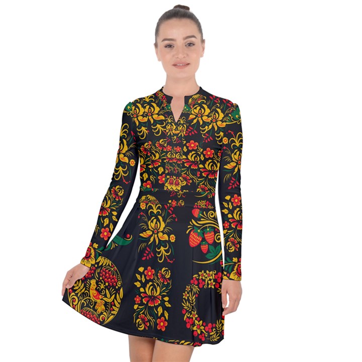 Russian khokhloma Long Sleeve Panel Dress