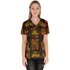 Russian Khokhloma Women s V-neck Scrub Top by goljakoff