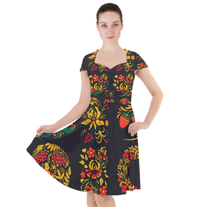 Russian khokhloma Cap Sleeve Midi Dress