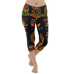 Russian Khokhloma Lightweight Velour Capri Yoga Leggings by goljakoff