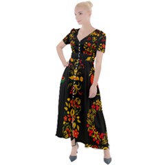 Russian Khokhloma Button Up Short Sleeve Maxi Dress by goljakoff