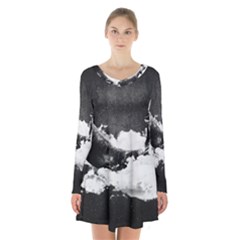 Whale Dream Long Sleeve Velvet V-neck Dress by goljakoff