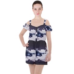 Blue Whale Dream Ruffle Cut Out Chiffon Playsuit by goljakoff