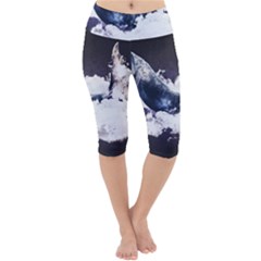 Blue Whale Dream Lightweight Velour Cropped Yoga Leggings by goljakoff