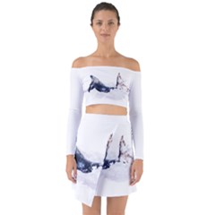 Blue Whale Dream Off Shoulder Top With Skirt Set by goljakoff