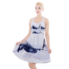 Blue Whale Dream Halter Party Swing Dress  by goljakoff